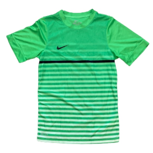 NIKE green t shirt DRI FIT striped short sleeved crew neck - Picture 1 of 2